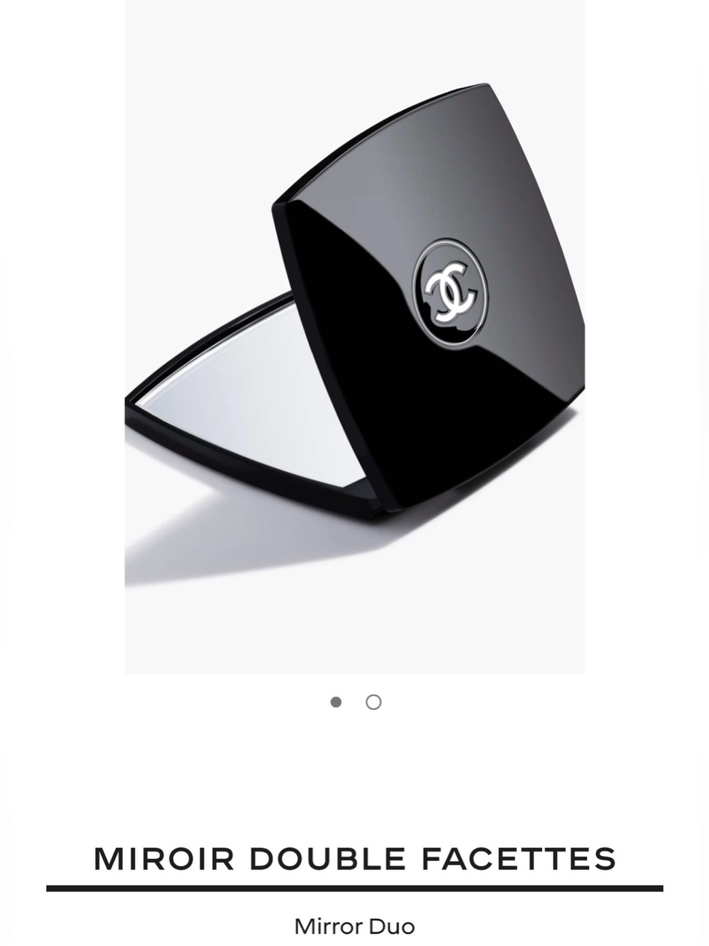 AUTH CHANEL Black Double-Sided Compact Mirror, CC Logo & White CHANEL Pouch ++